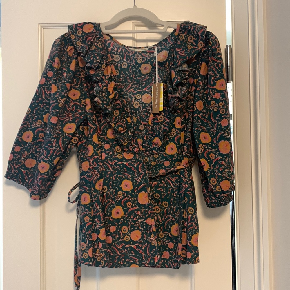 Roller rabbit tie floral long sleeve blouse - NWT